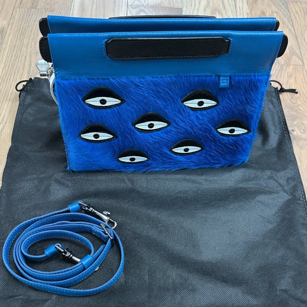 Vali Crossbody Small Mikonos Blue Leather Bag - Eyes Applique